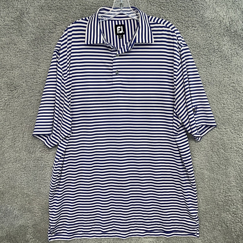 FootJoy FJ Shirt Men's Sz XL Blue White Striped Athletic Golf Polo Short Sleeve